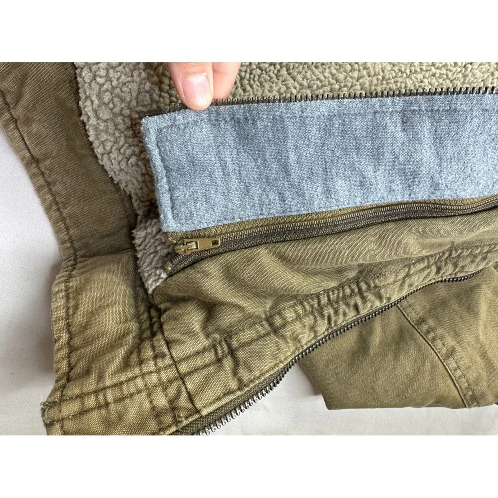 Levis Mens Sherpa Lined Military Trucker Canvas Jacket Hood Khaki  Medium grunge